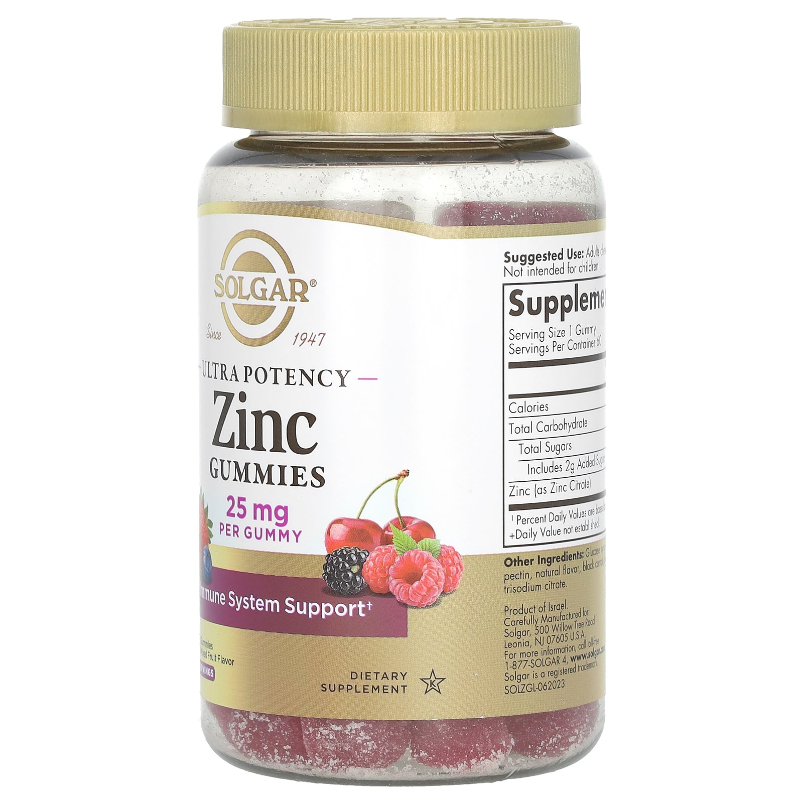 Ultra Potency Zinc Gummies, 25 Mg, Immune System Support, Mixed Fruit Flavor, 60 Gummies
