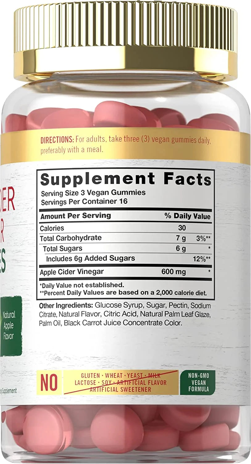Vegan Apple Cider Vinegar Gummies | 50 Count | Apple Flavor for Men and Women | by