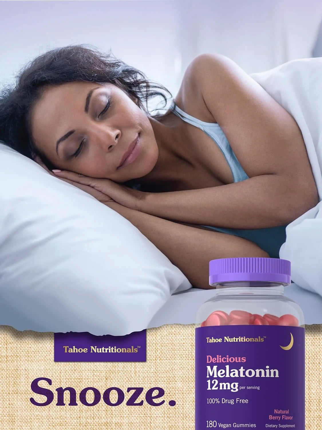 Melatonin Gummies 12Mg | 180 Count | Berry Flavor for Men and Women | Tahoe Nutritionals by