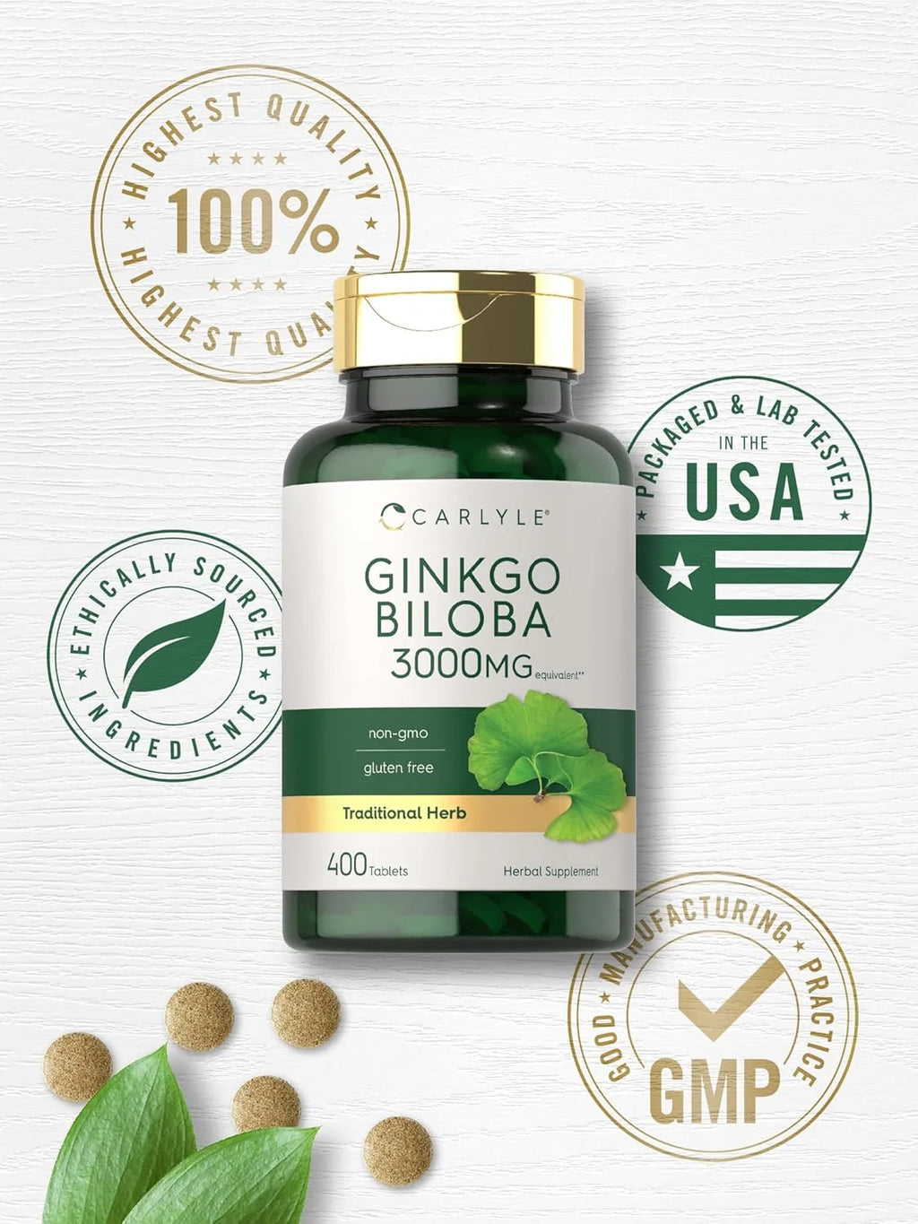 Ginkgo Biloba 3000Mg | 400 Tablets | Vegetarian Supplement for Men and Women | by