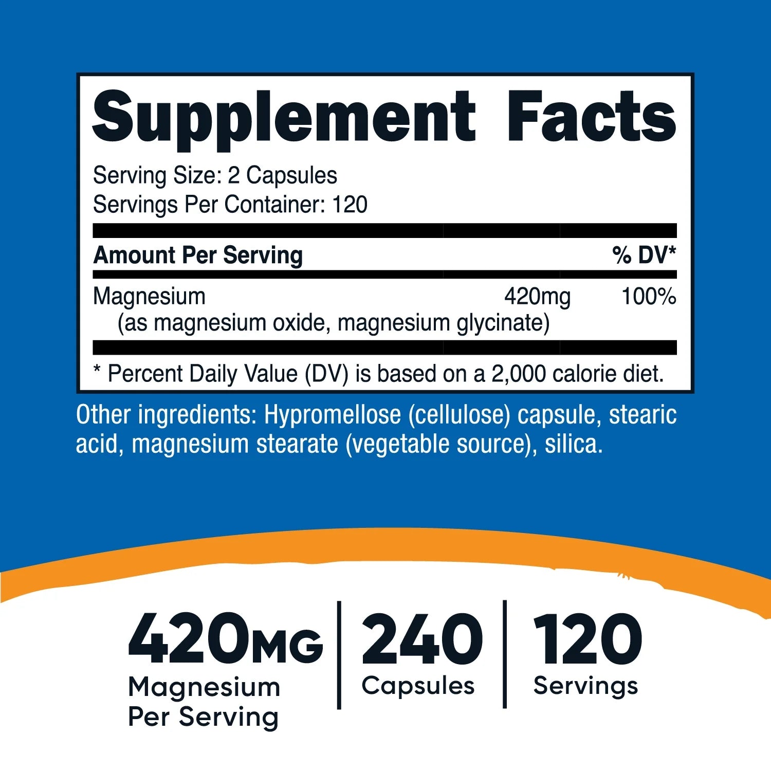 Magnesium+ Extra Strength 420Mg, 240 Capsules - 120 Servings. Magnesium Glycinate, Oxide - Non-Gmo, Gluten Free, Vegan Friendly