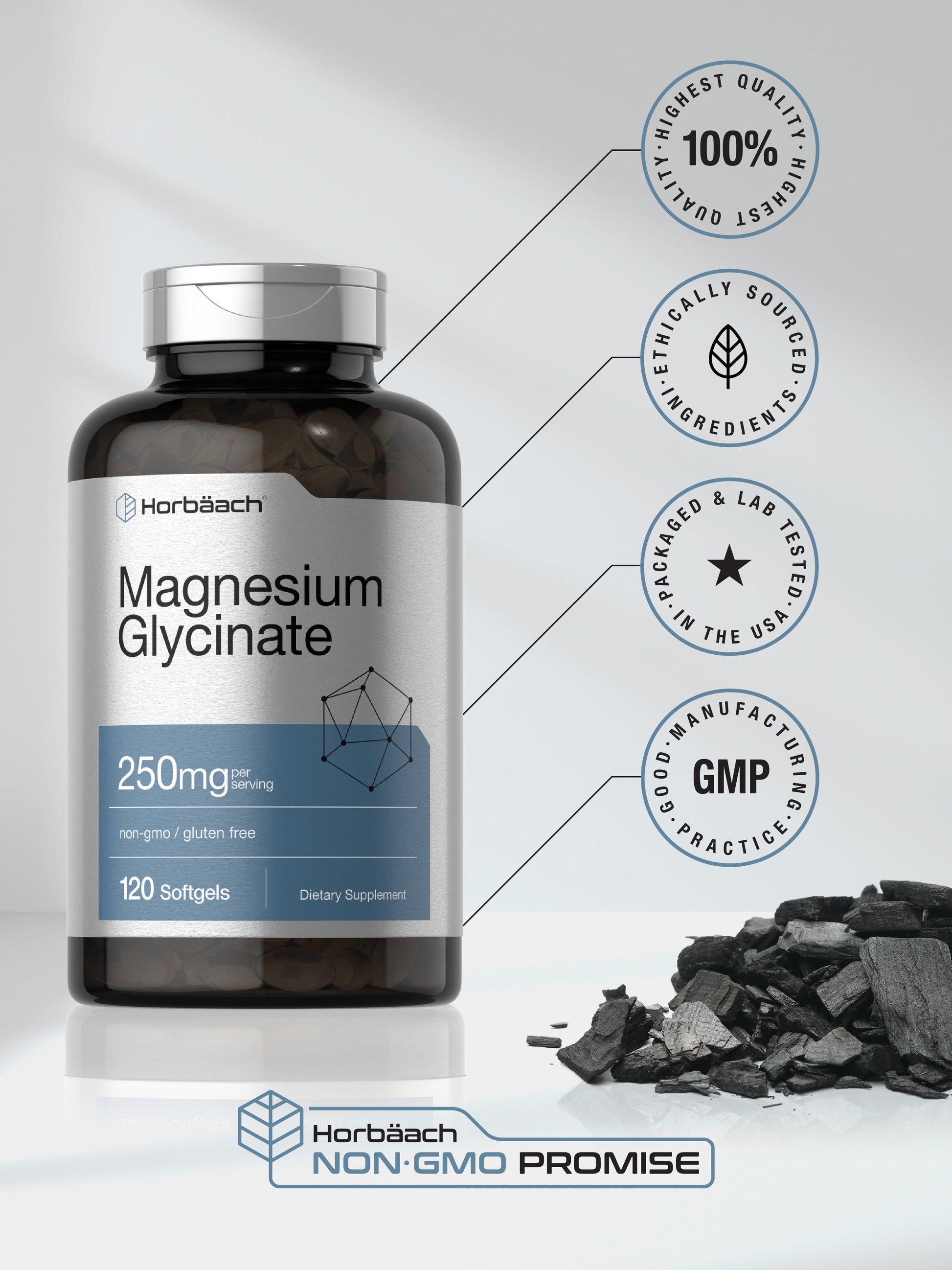 Magnesium Glycinate | 250Mg | 120 Softgels | Non-Gmo and Gluten Free Supplement | by
