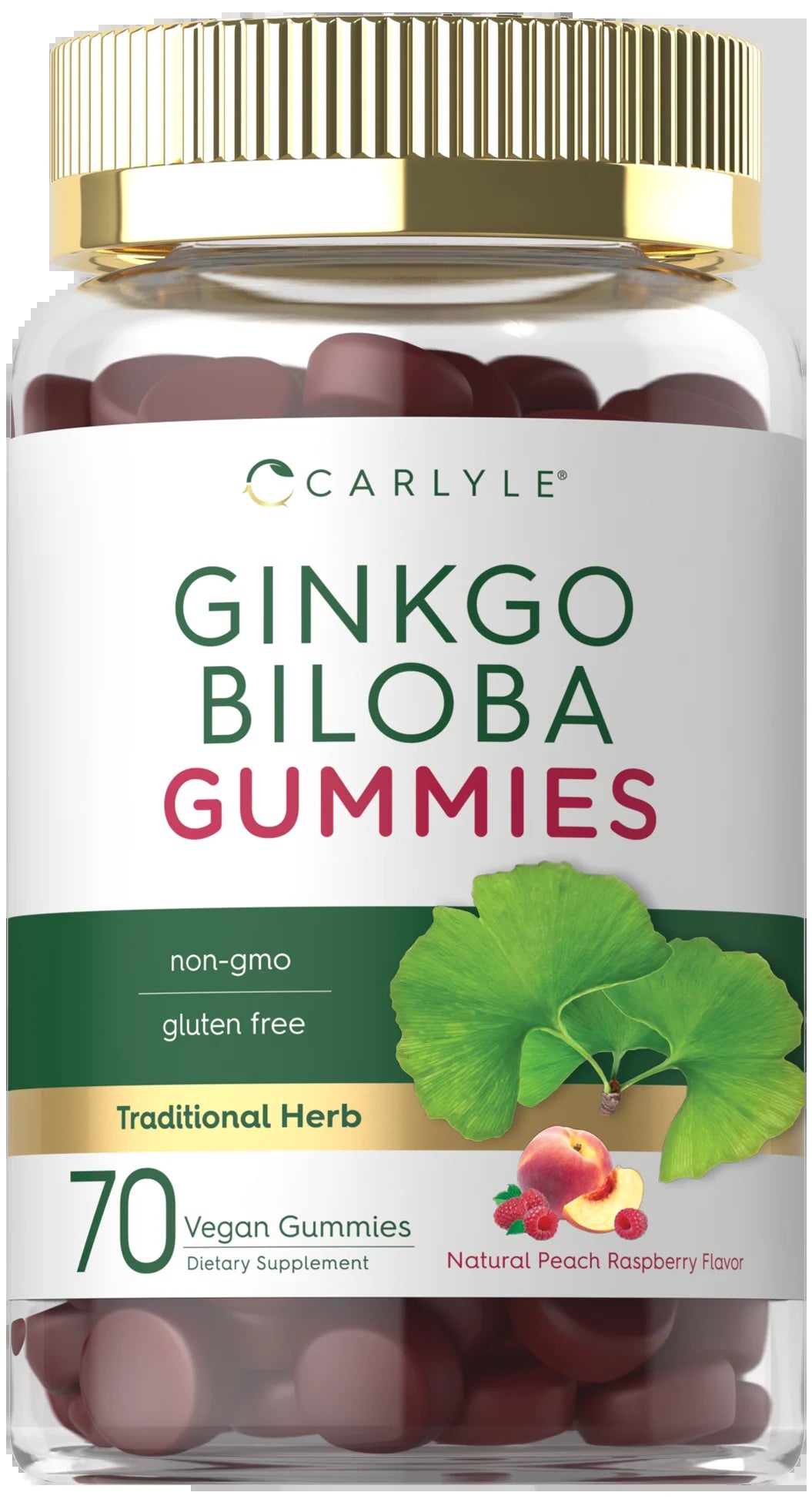 Ginkgo Biloba 300Mg | 70 Gummies | Peach Raspberry Flavor | Vegan Supplement | by