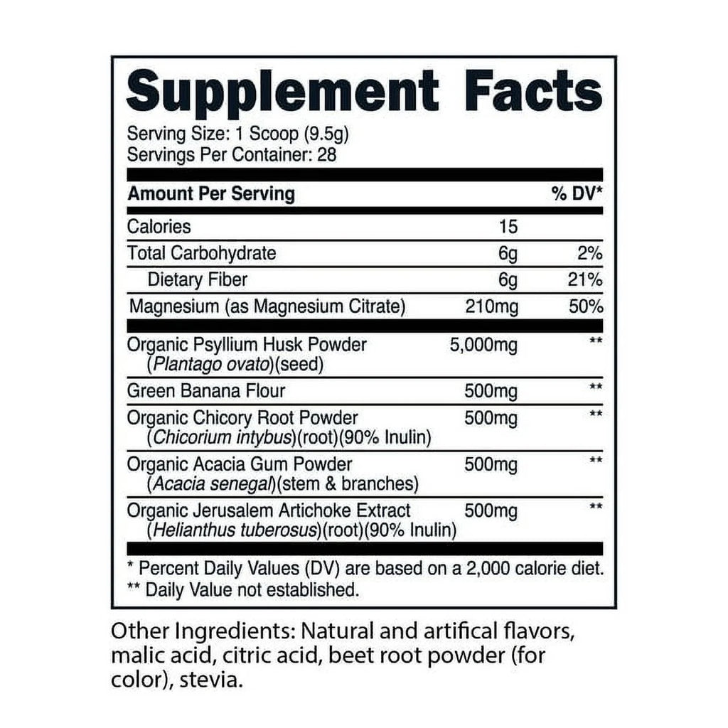 Fiber 5 Psyllium Husk and Fiber Complex Powder (Apple Flavor) (28 Servings) (5,000Mg Psyllium Husk per Serving) - Digestive Health, Natural Fiber Supplement, Soluble Plant Fiber Blend