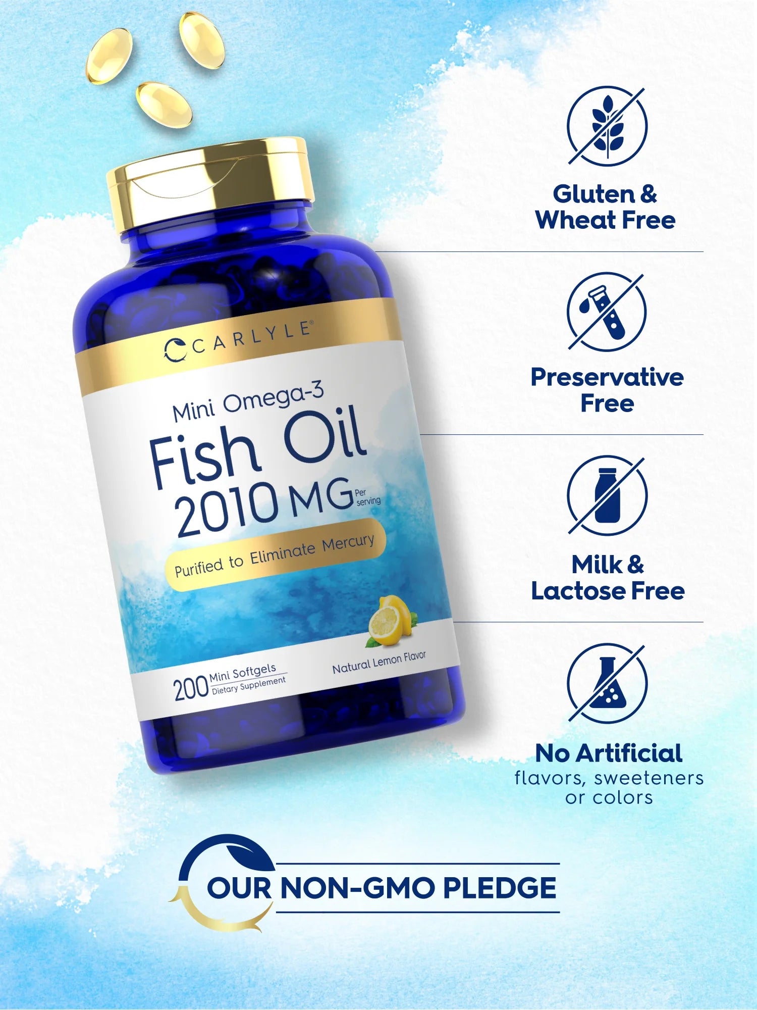 Mini Fish Oil Softgels | 2010Mg | 200 Omega-3 Pills | by
