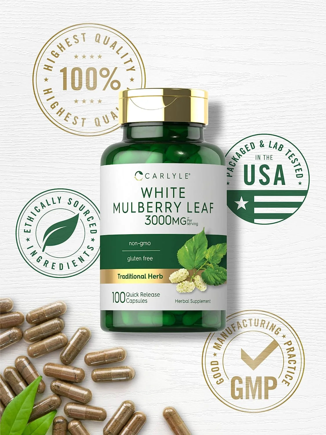 Mulberry Leaf Extract Supplement for Men and Women | 3000Mg | 100 Capsules | by