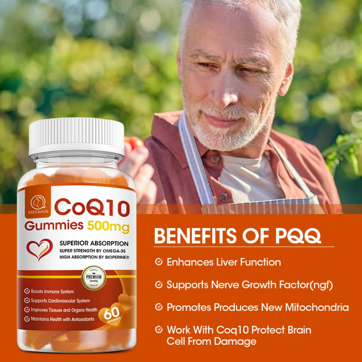 COQ10 Gummies Supplement, Ultra High Absorption Coq10 500Mg, Support Heart Health, Gluten Free (60 Veg Gummies)