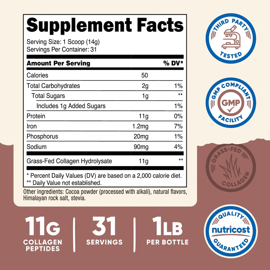 Grass-Fed Collagen Powder 1LB (Chocolate) - Non-Gmo, Gluten Free Supplement