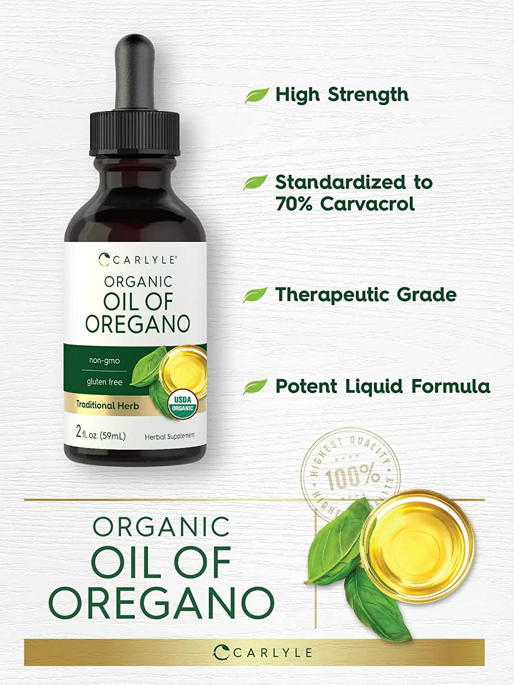 Organic Oil of Oregano | 2 Fl Oz Liquid | Vegan | Non-Gmo, Gluten Free Drops | by