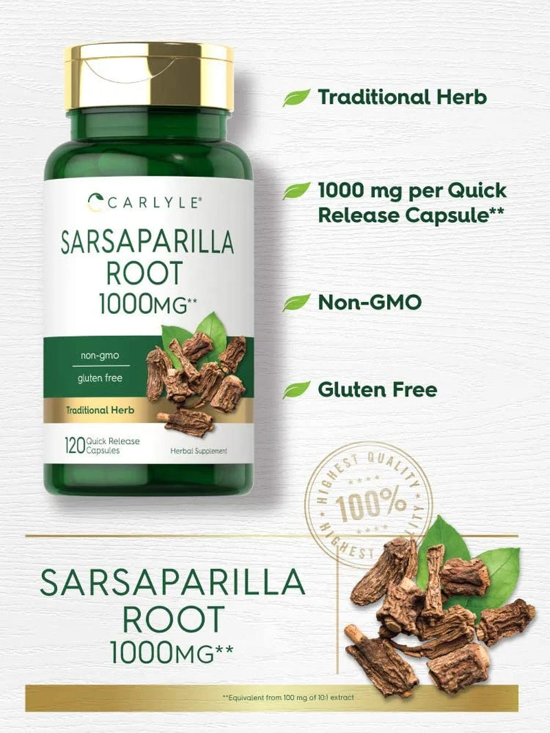 Sarsaparilla Root Extract 1000Mg | 120 Capsules for Men and Women | by