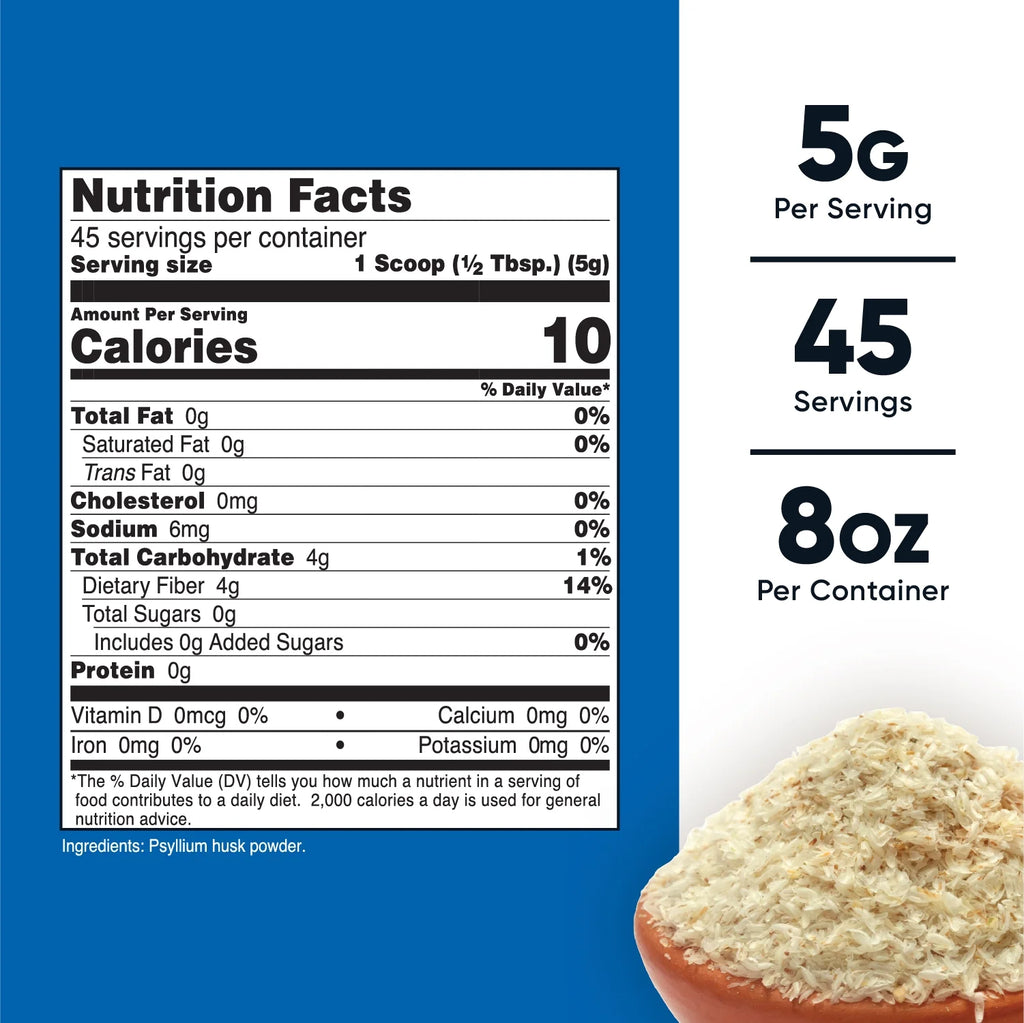 Psyllium Whole Husk Powder (8Oz) - Gluten Free & Non-Gmo Supplement