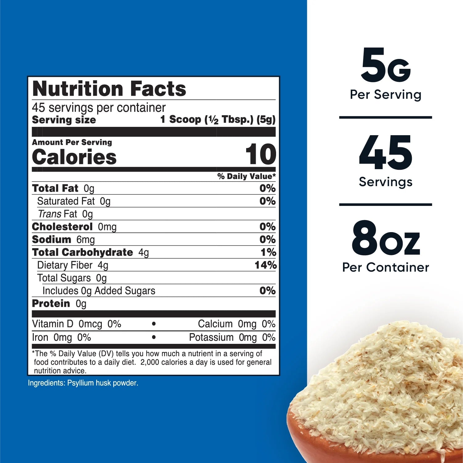 Psyllium Whole Husk Powder (8Oz) - Gluten Free & Non-Gmo Supplement