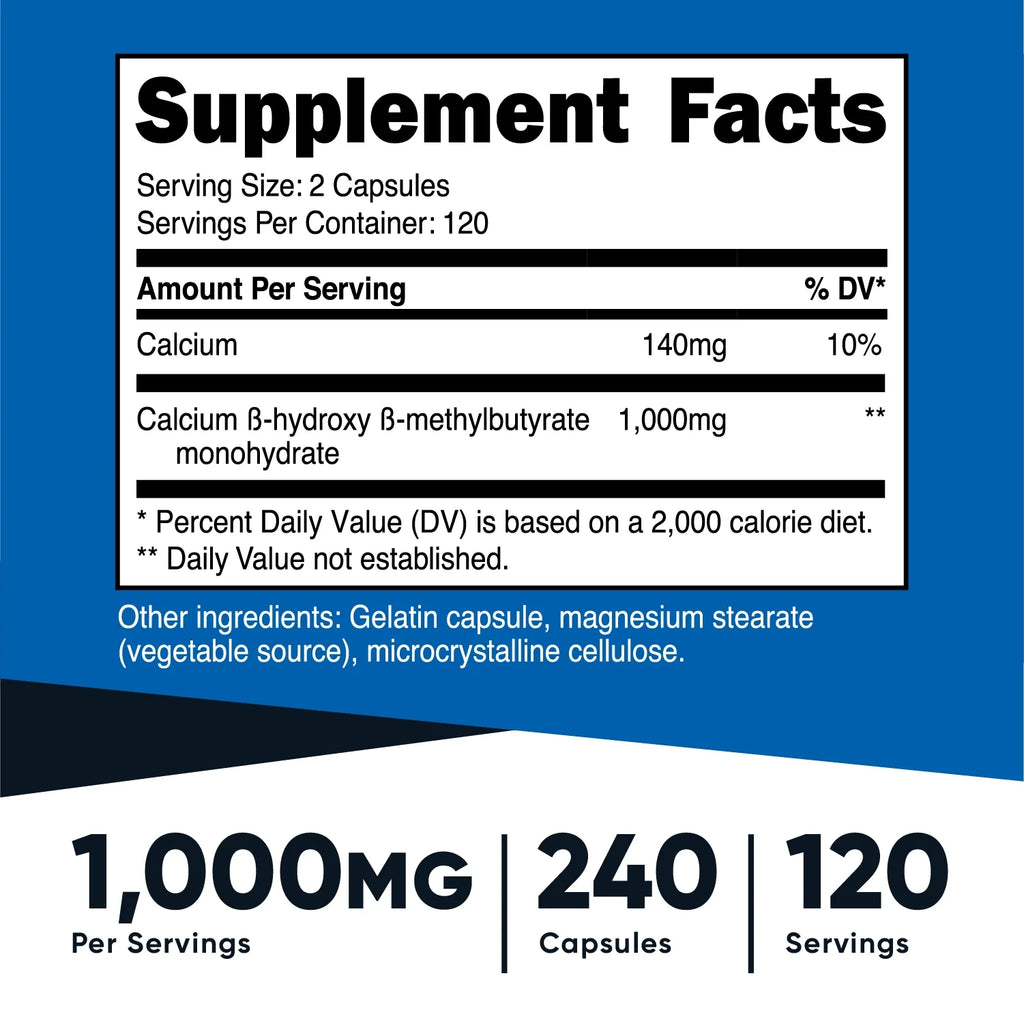 HMB (Beta-Hydroxy Beta-Methylbutyric) Supplement 1000Mg, 240 Capsules