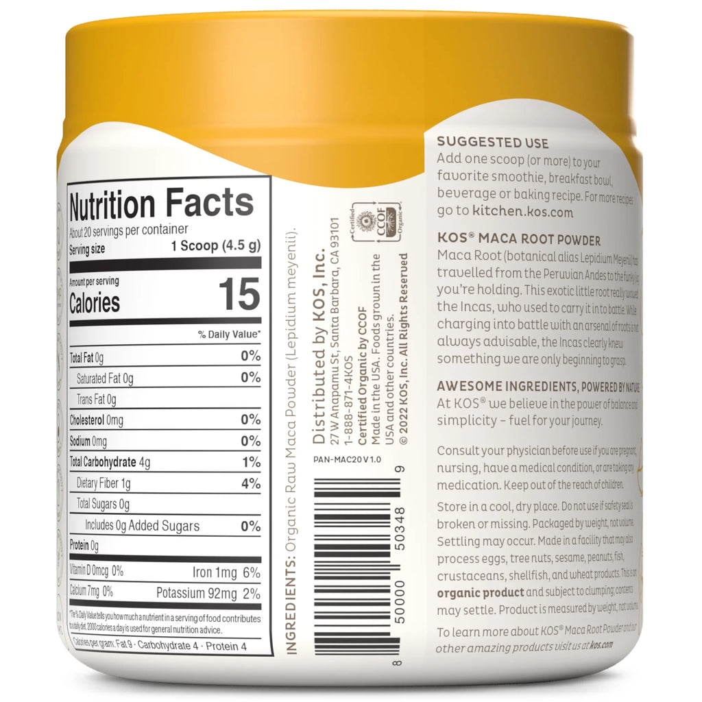 Organic Maca Root Powder - Vegan Superfood Booster, Gluten Free, Non GMO - 3.2 Oz, 20 Servings