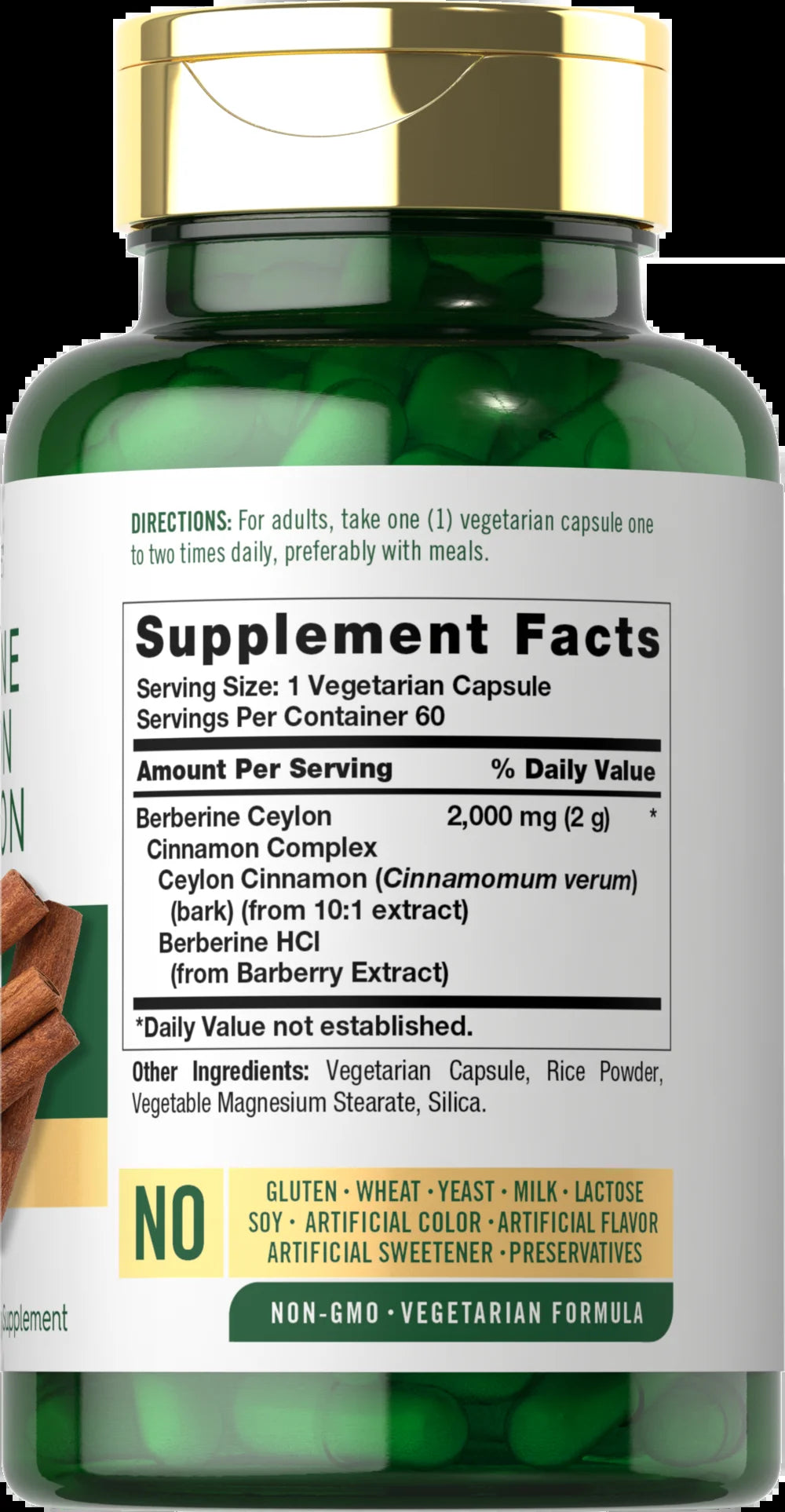 Berberine with Ceylon Cinnamon | 2000Mg Complex | 60 Capsules for Men and Women | by