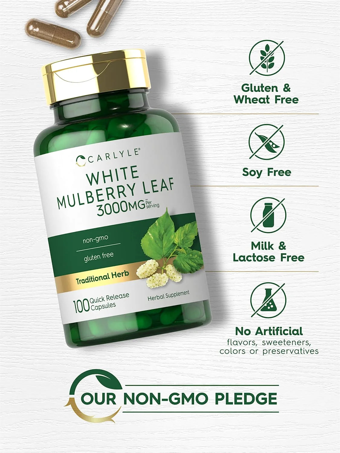 Mulberry Leaf Extract Supplement for Men and Women | 3000Mg | 100 Capsules | by