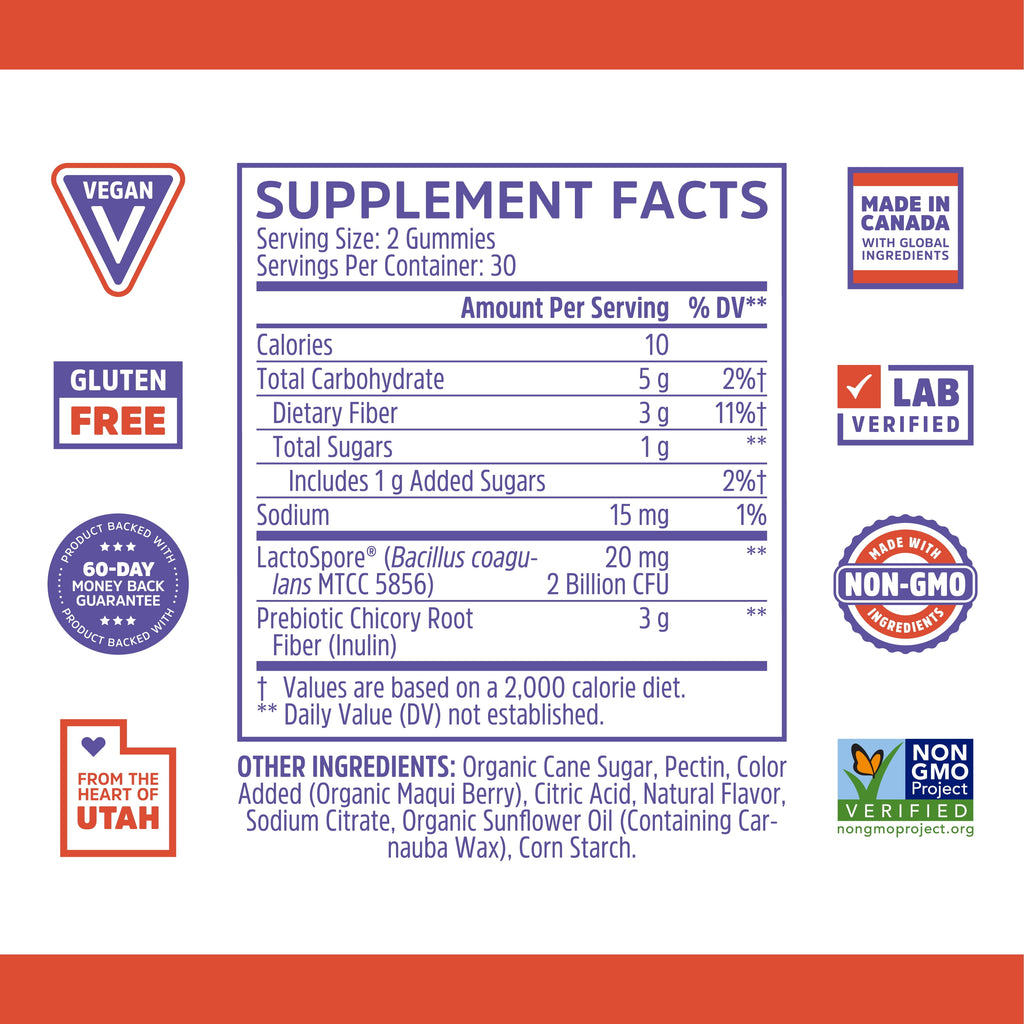 Gut Guru Prebiotic and Probiotic Health Supplement Gummies Vegan, 60 Count