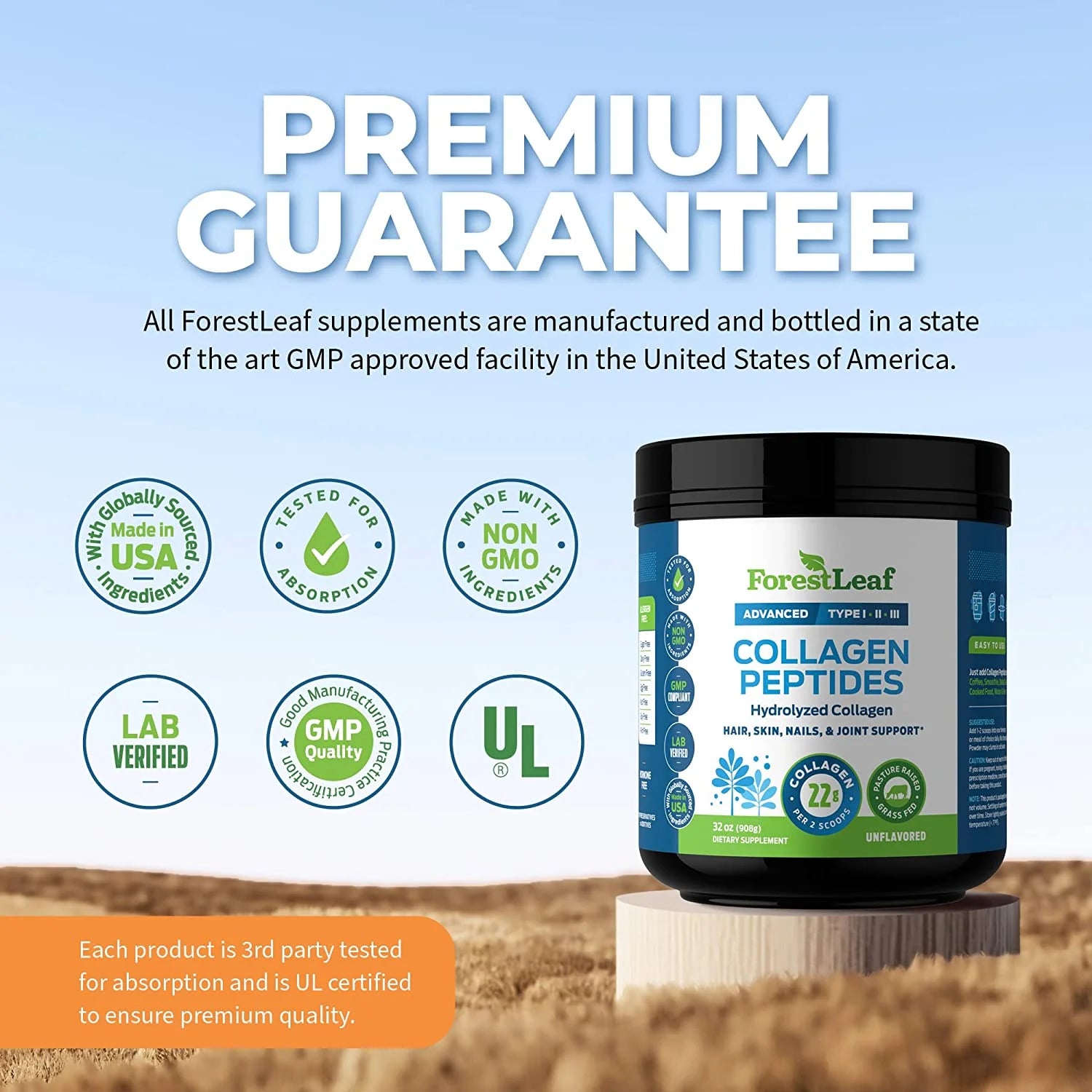Hydrolyzed Collagen Peptides Powder Unflavored Protein Powder, 2Lb