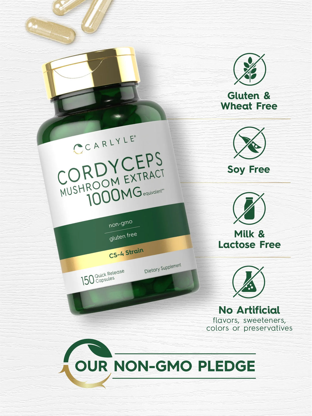 Cordyceps Mushroom Capsules 1000Mg | 150 Count | CS-4 Strain Mushroom Extract | Non-Gmo and Gluten Free | by