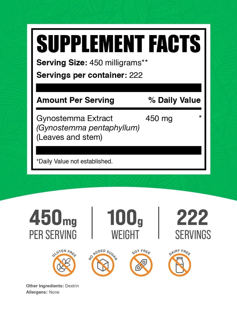 Bulksupplements Jiaogulan Extract Powder - 450Mg per Serving - 100 Grams (3.5 Oz) - 222 Servings