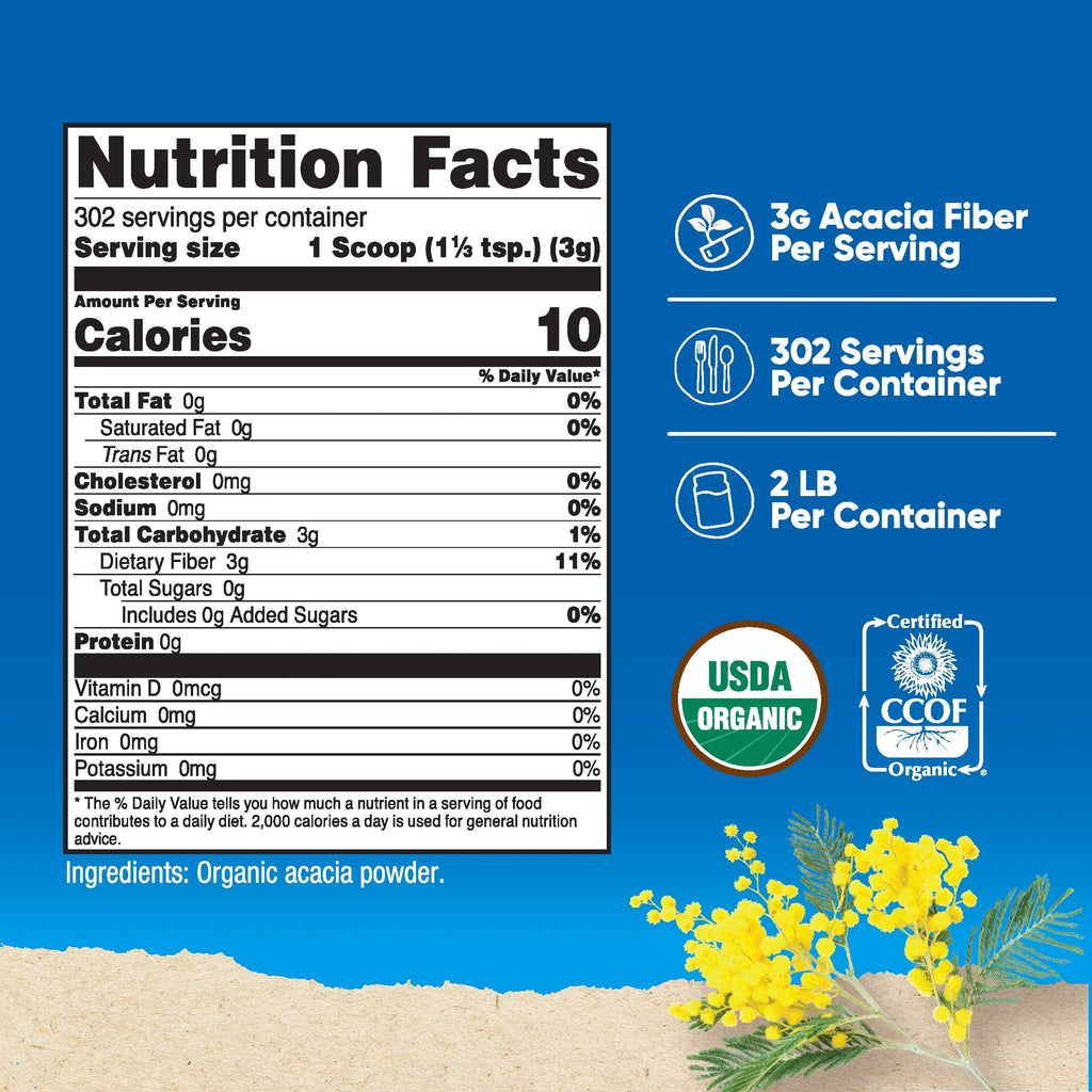 Organic Acacia Fiber Powder Supplement (2 LB) - Non-Gmo, Gluten Free
