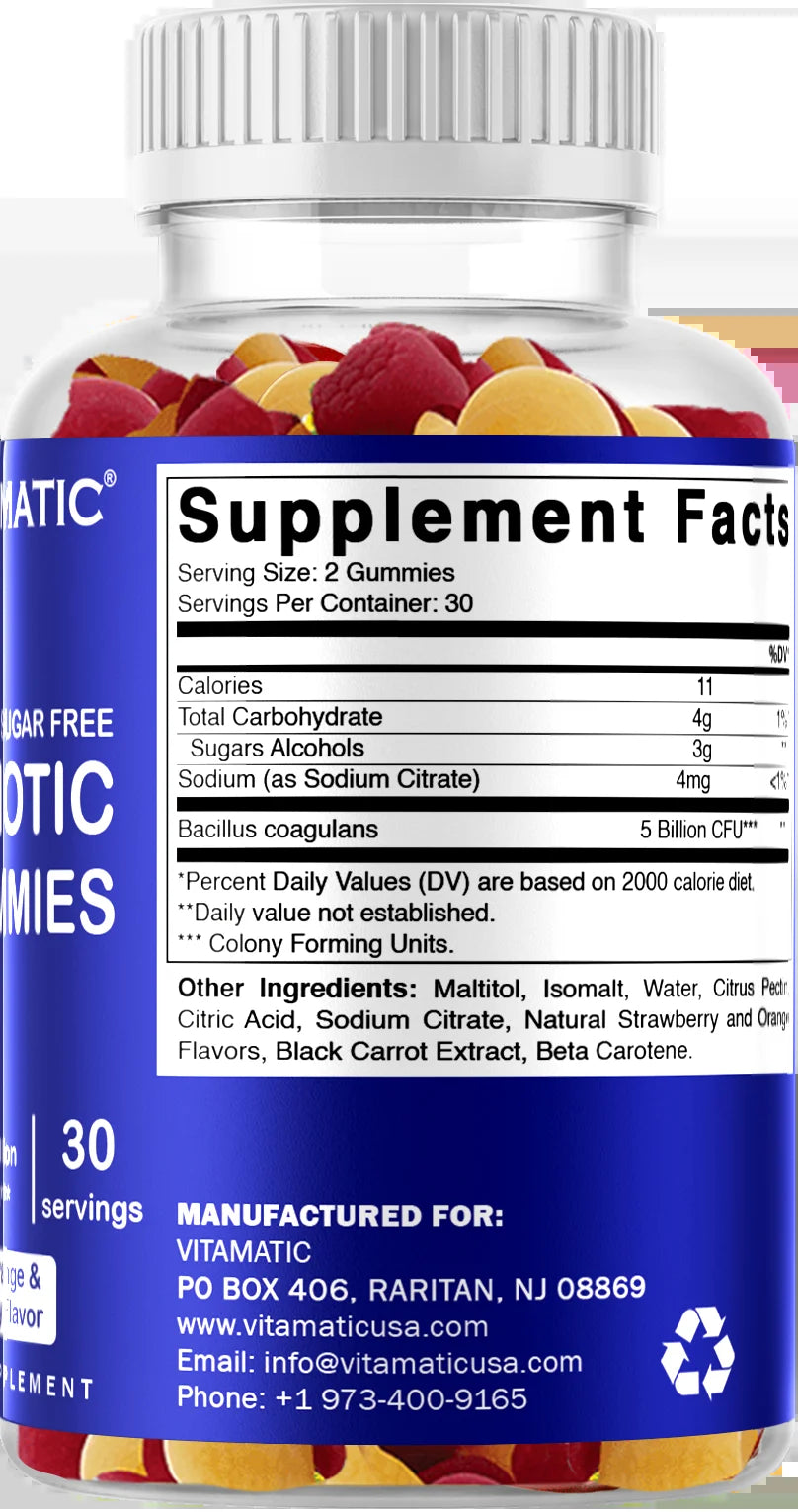 2 Pack  Sugar Free Probiotic Gummies for Men and Women 5 Billion Cfus - Digestive, Immune & Gut Health - Gluten Free