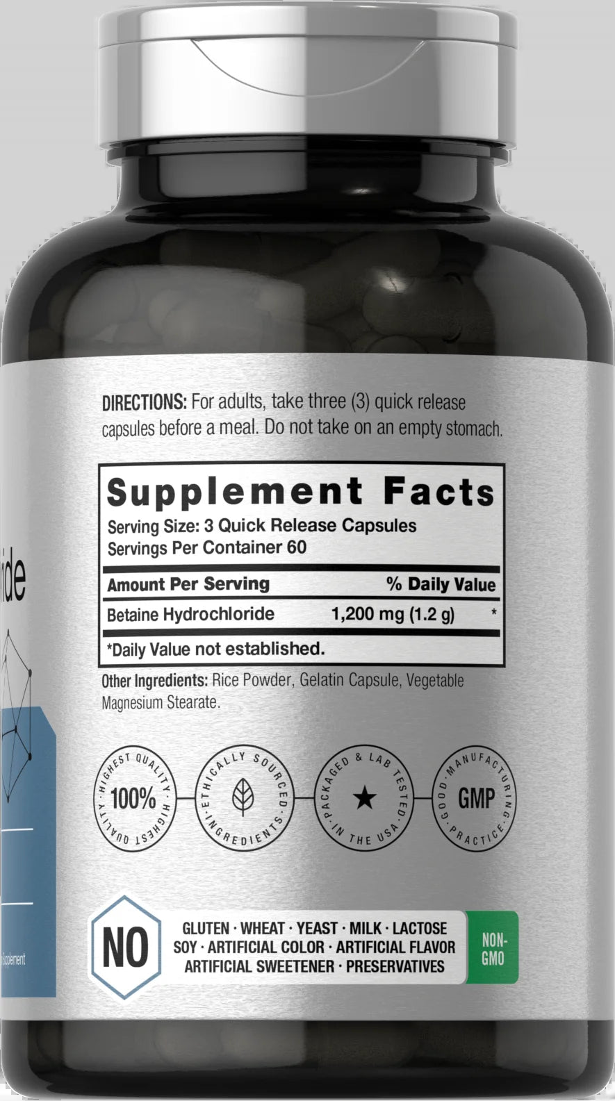 Betaine Hcl 1200Mg | 180 Capsules | Betaine Hydrochloride | by