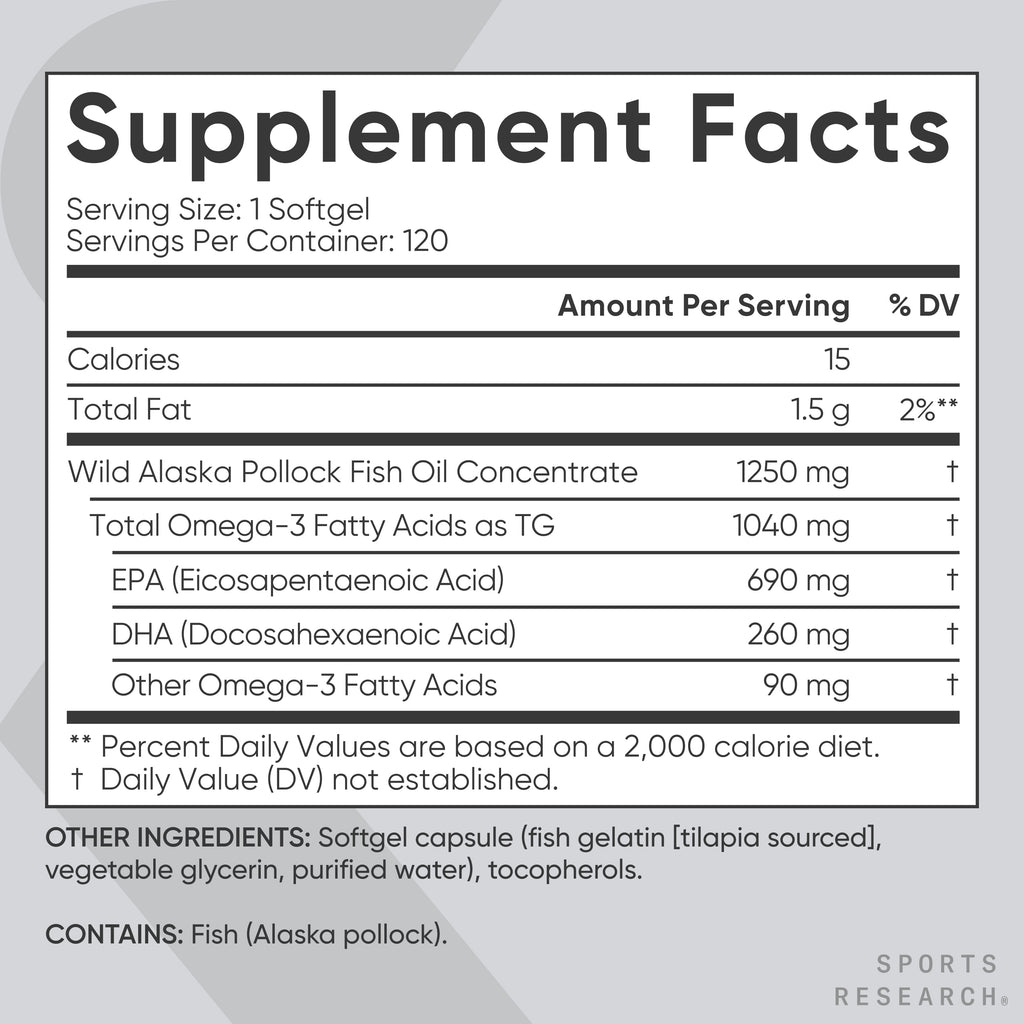 Omega 3 Fish Oil Supplement, Triple Strength 1250Mg Omega 3 Fatty Acids, 120 Softgels