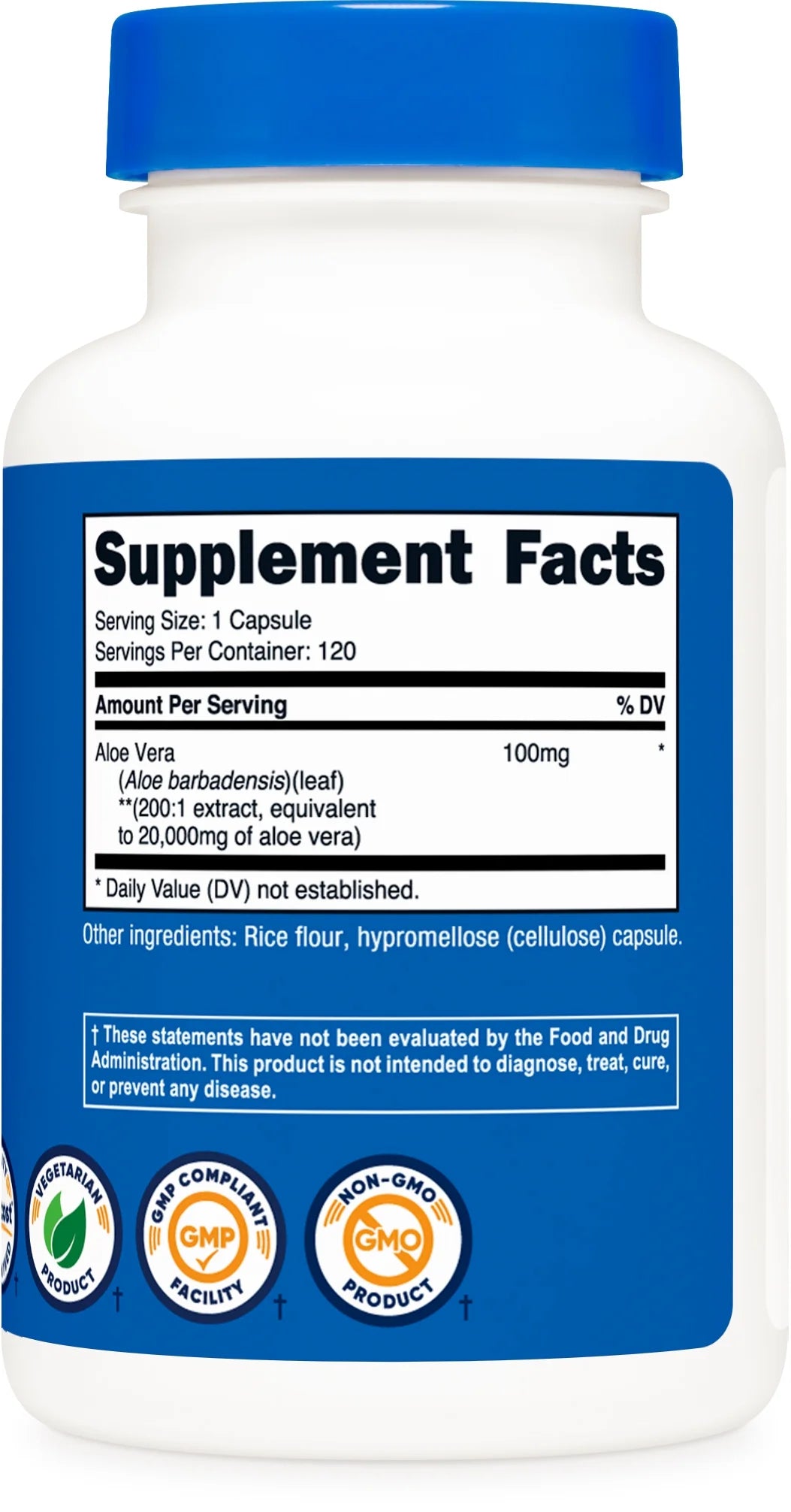 Aloe Vera 100Mg, 120 Capsules - Gluten Free, Non-Gmo Supplement