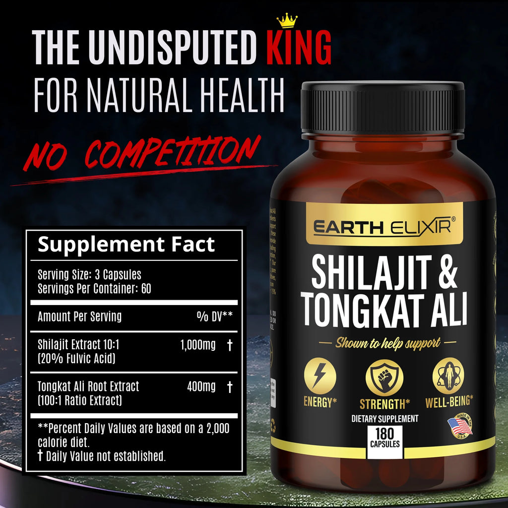 Shilajit 1000Mg & Tongkat Ali 400Mg (180 Capsules) Made in Usa-Shilajit Supplement (20% Fulvic Acid) Shilajit Pure Himalayan Organic & Tongkat Ali for Men More Potent than Shilajit Resin