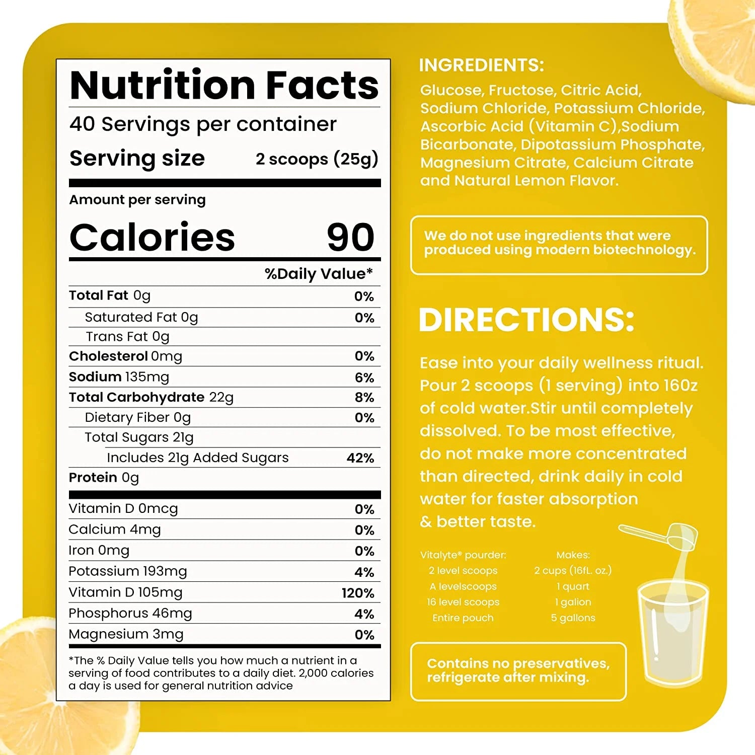 Electrolyte Replacement Powder Drink Mix, 40 16 Ounces per Serving (Lemon)