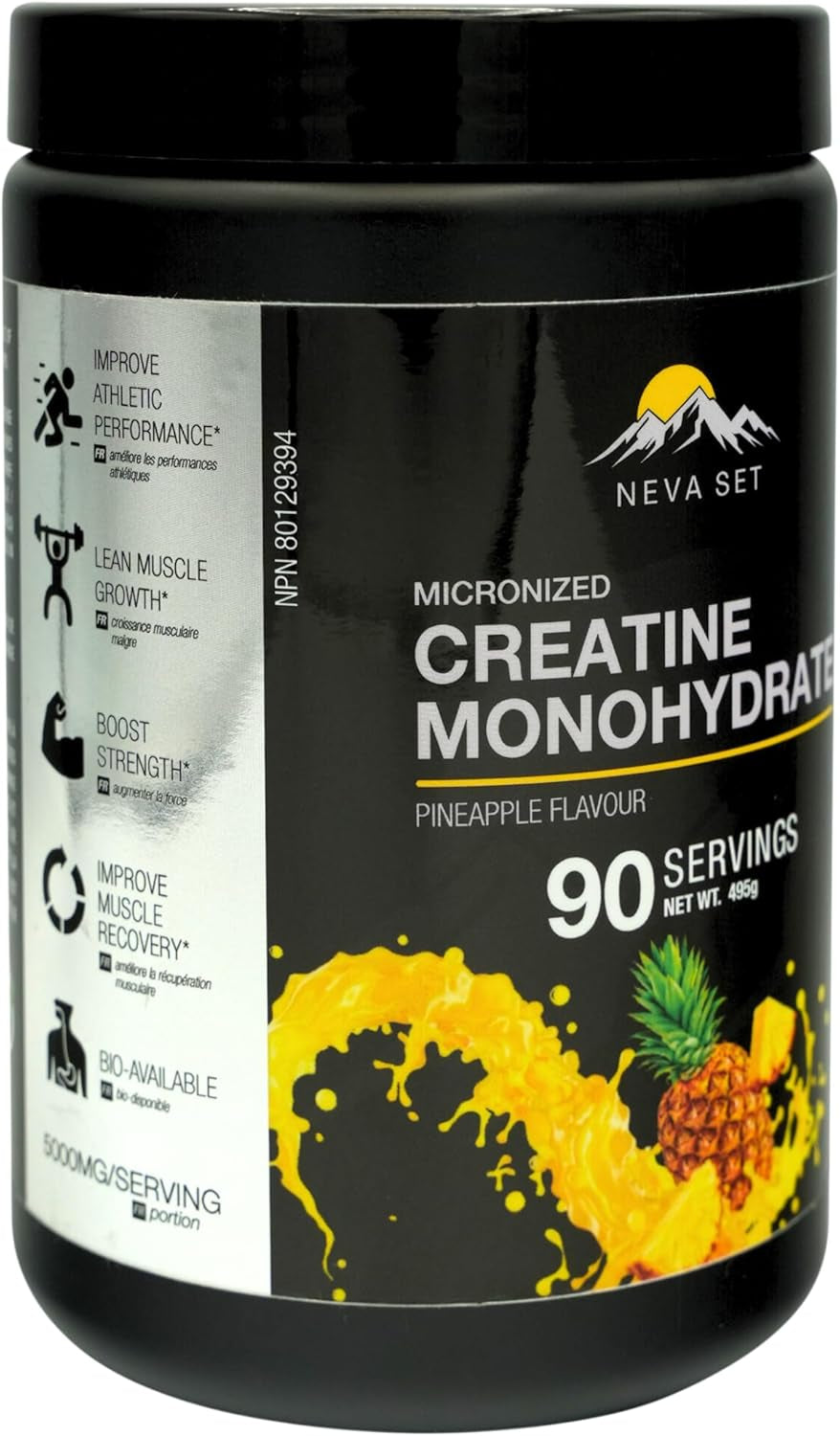 Nevaset Creatine Monohydrate, 3-Month Supply of 5000Mg Pineapple Flavor  Creatine Monohydrate! Creatine Supplement for Muscle Growth, Increased Strength, Enhanced Energy Output, Improved Athletic Performance, and Cognitive Health. 495G / 90 Servings.