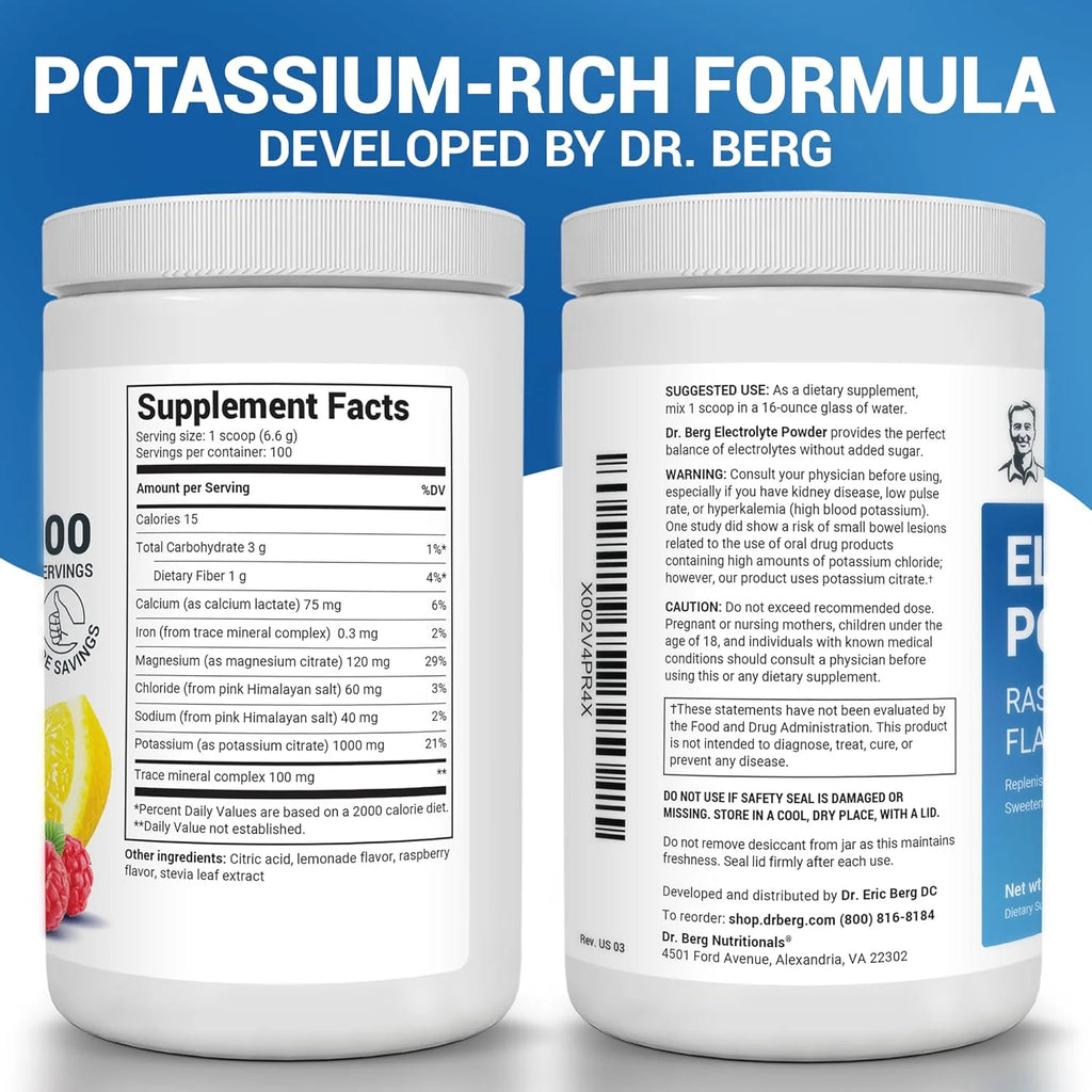 Electrolyte Powder - Raspberry & Lemon Hydration Powder, 100 Servings