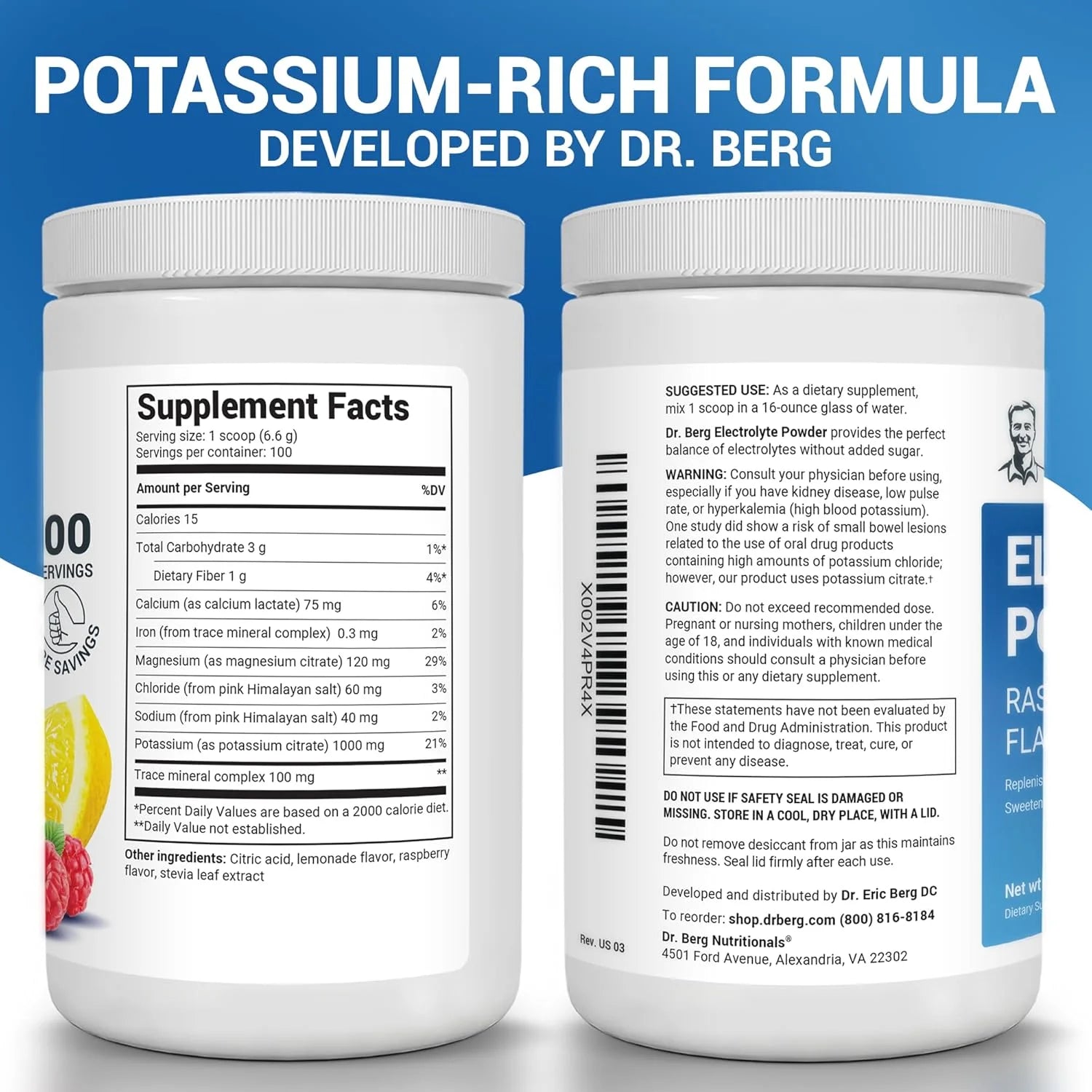 Electrolyte Powder - Raspberry & Lemon Hydration Powder, 100 Servings