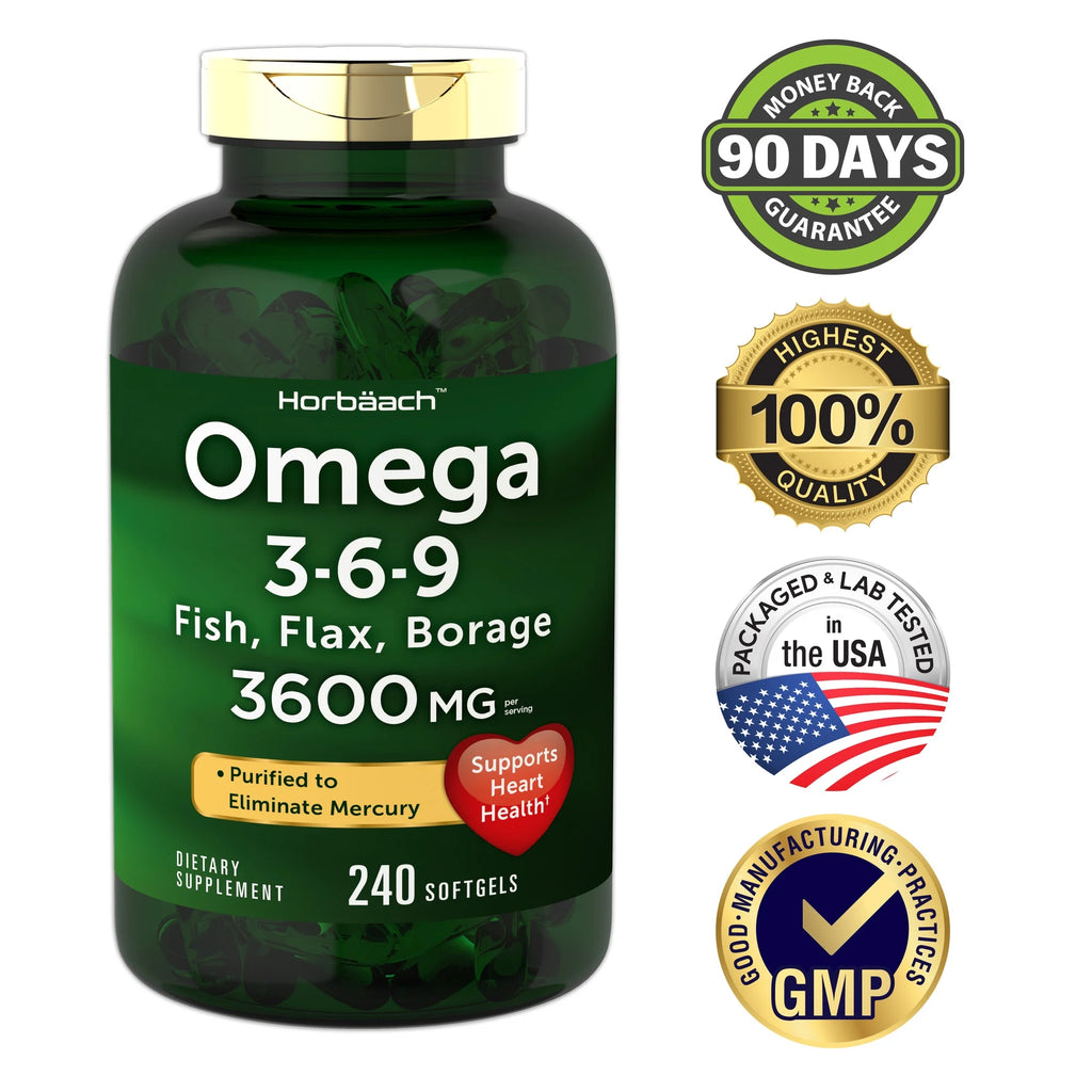 Triple Omega 3-6-9 240 Softgels | from Fish, Flaxseed, Borage Oils | Non-Gmo & Gluten Free | by