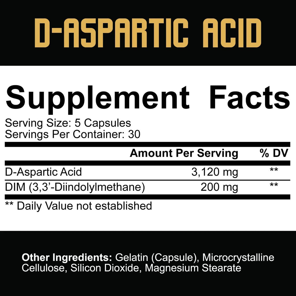 Core D-Aspartic Acid Supplement (DAA) with Natural Diindolylmethane (DIM) | Testosterone and Estrogen Regulation Support for Men | 30 Servings / 150 Capsules