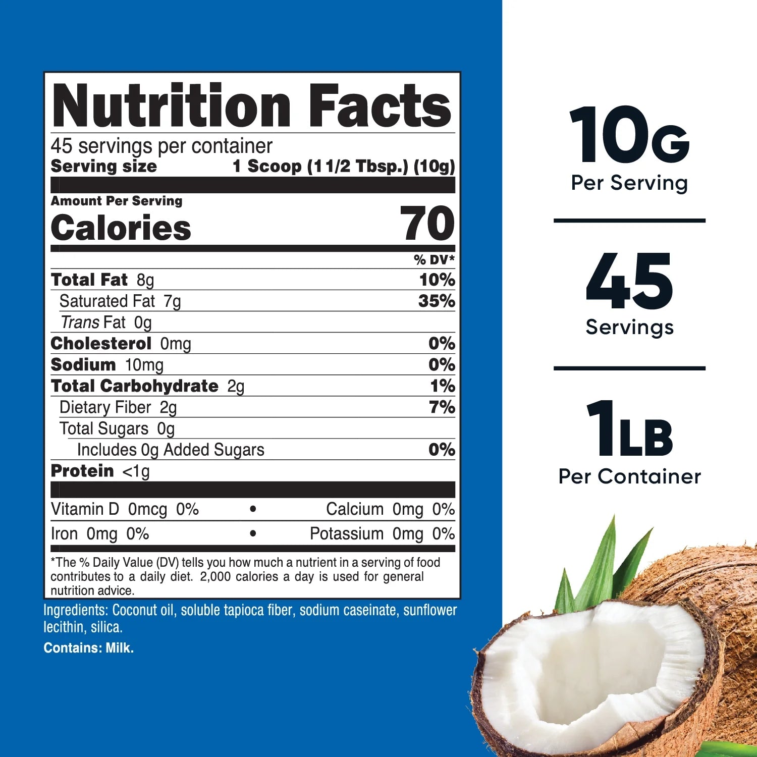 Coconut Oil Powder 1 Lb, 45 Servings (10 Grams per Serving)