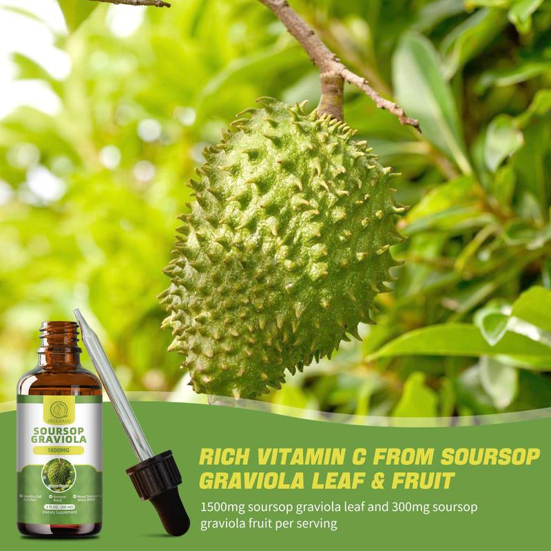Soursop Herbal Drops Multivitamin, 60Ml, 2 Fl Oz, Organic Soursop Leaf Extract Soursop Oil, Soursop Bitters Liquid, Vitamin, Dietary Fiber