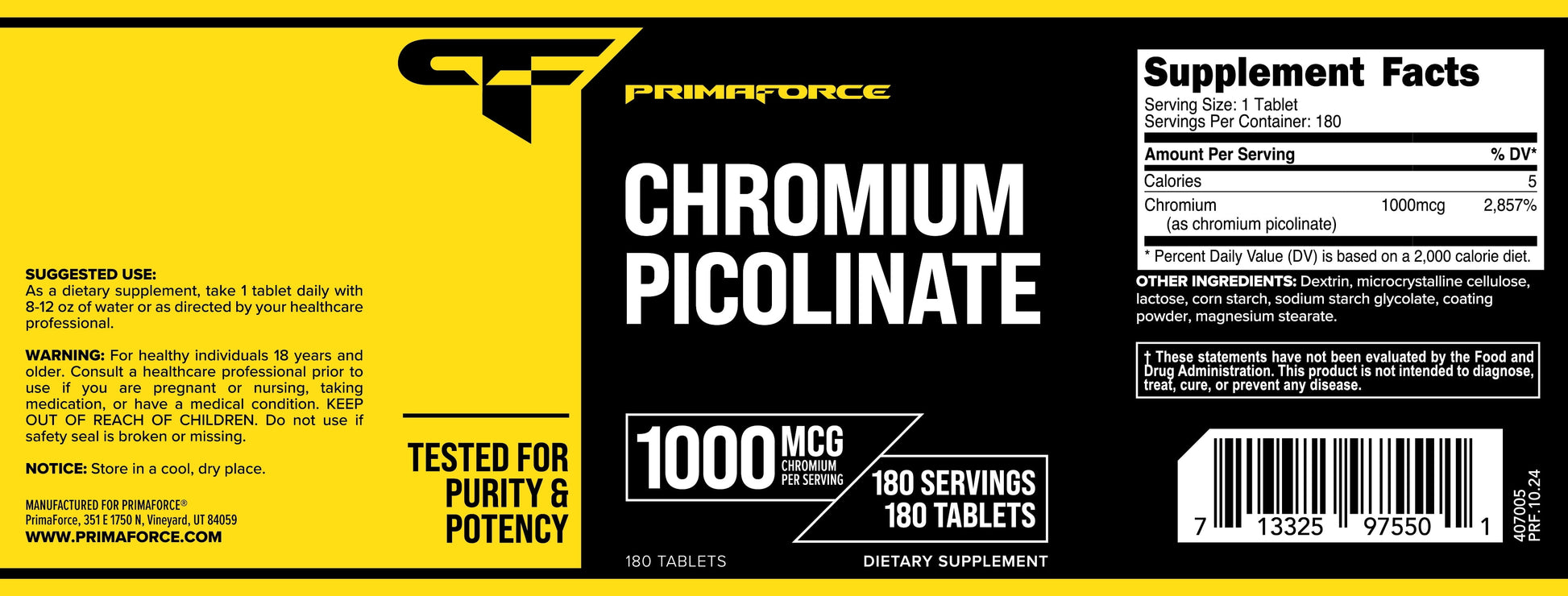 Chromium Picolinate 1000Mcg, 180 Tablets, Supplement