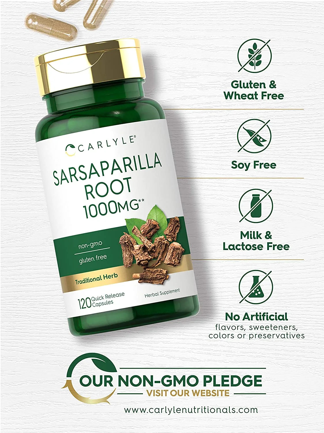 Sarsaparilla Root Extract 1000Mg | 120 Capsules for Men and Women | by