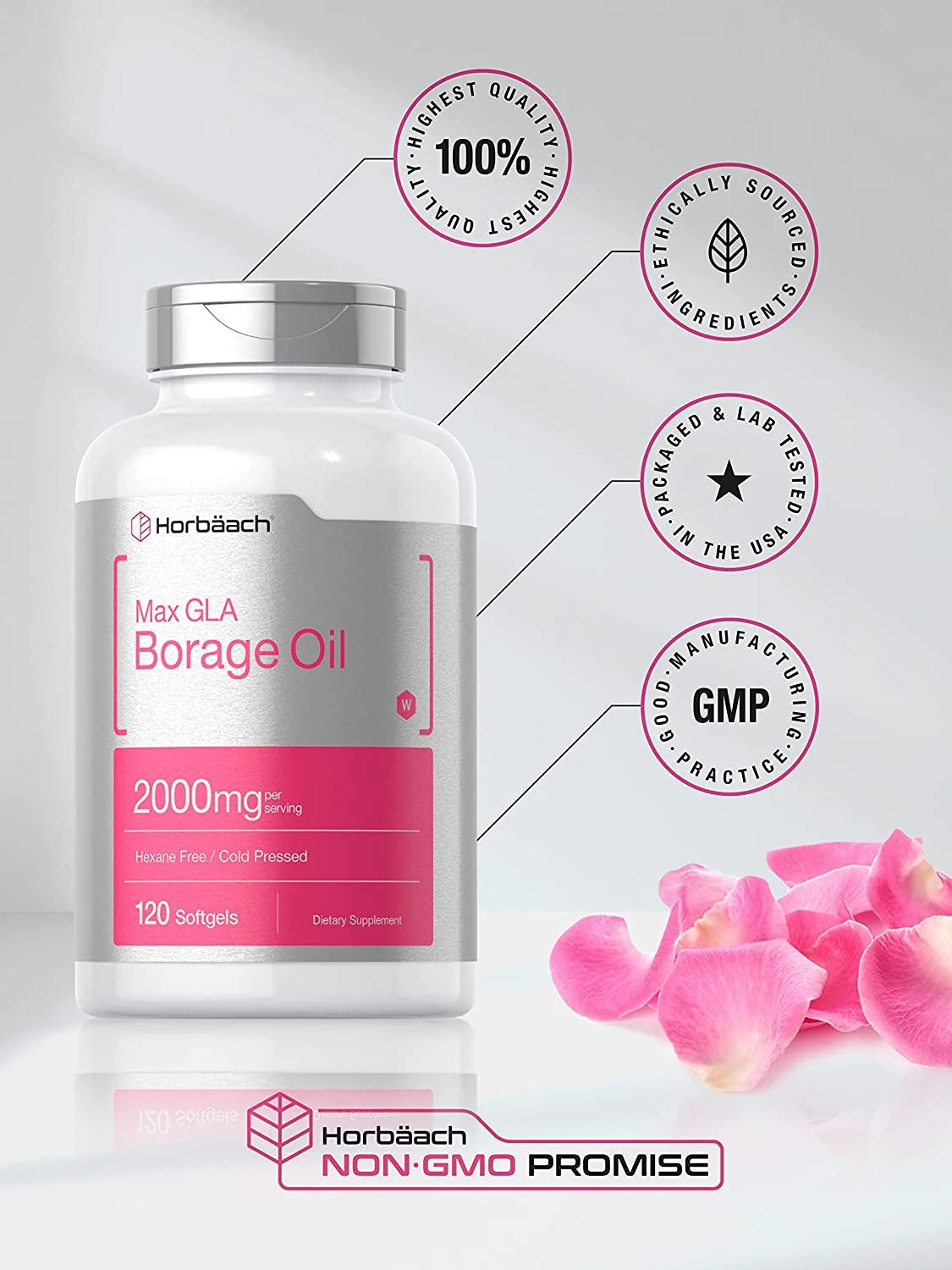 Borage Oil Capsules 2000 Mg | 120 Softgels | 380Mg of GLA | by