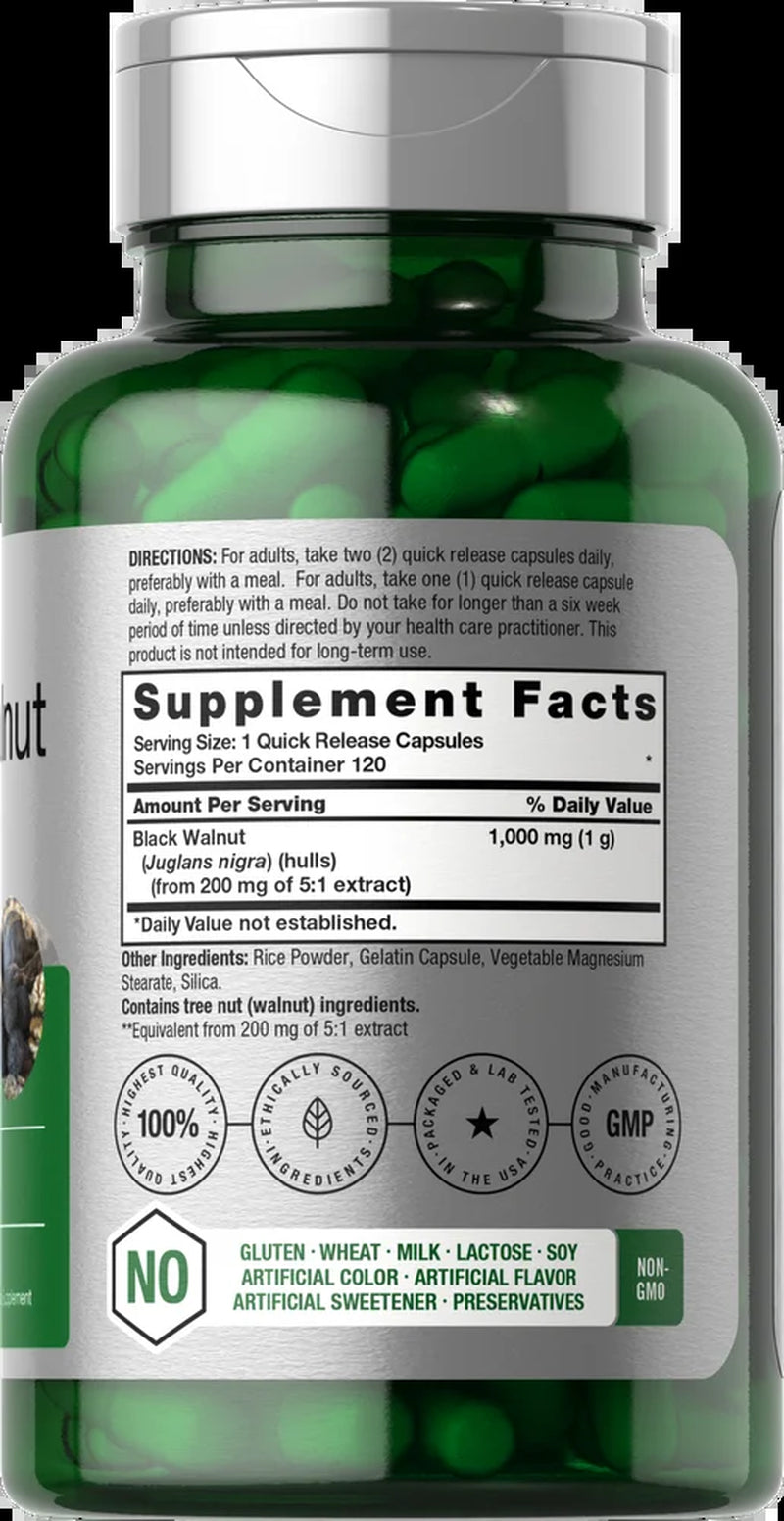 Black Walnut Hulls | 1000 Mg | 120 Capsules for Men and Women | by
