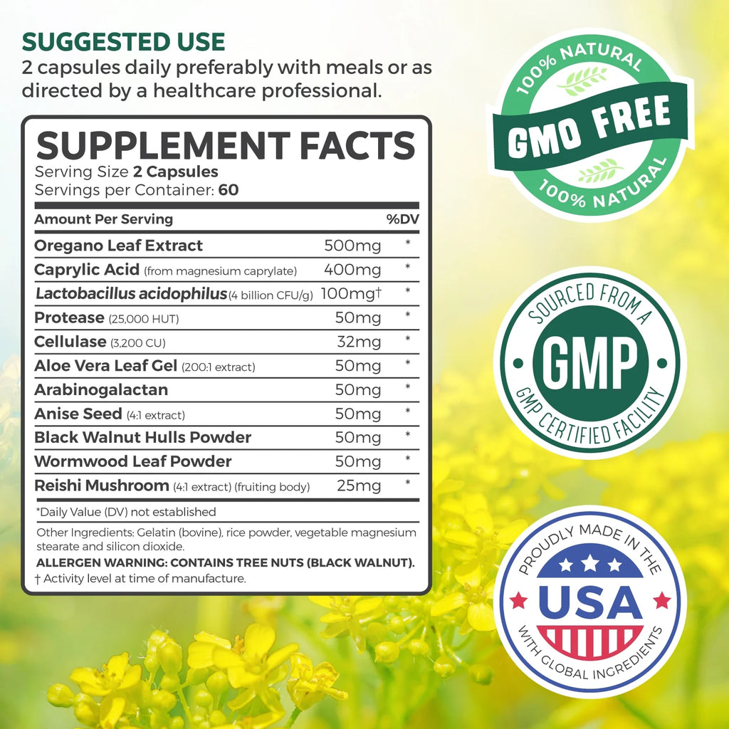 Candida Cleanse Intestinal Flora Support with Oregano & Caprylic Acid, 120 Capsules