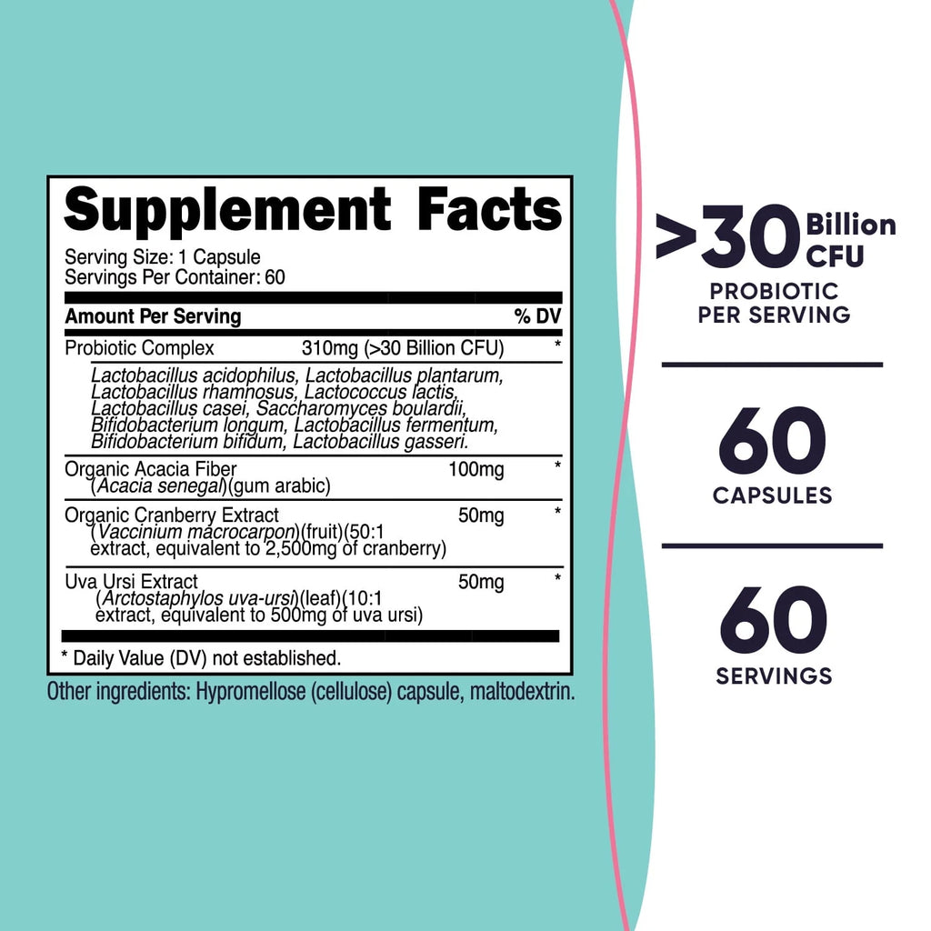 Probiotic for Women 30 Billion CFU, 60 Capsules - Complex with Acacia Fiber, Uva Ursi & Cranberry Extract, Non-Gmo & Gluten Free