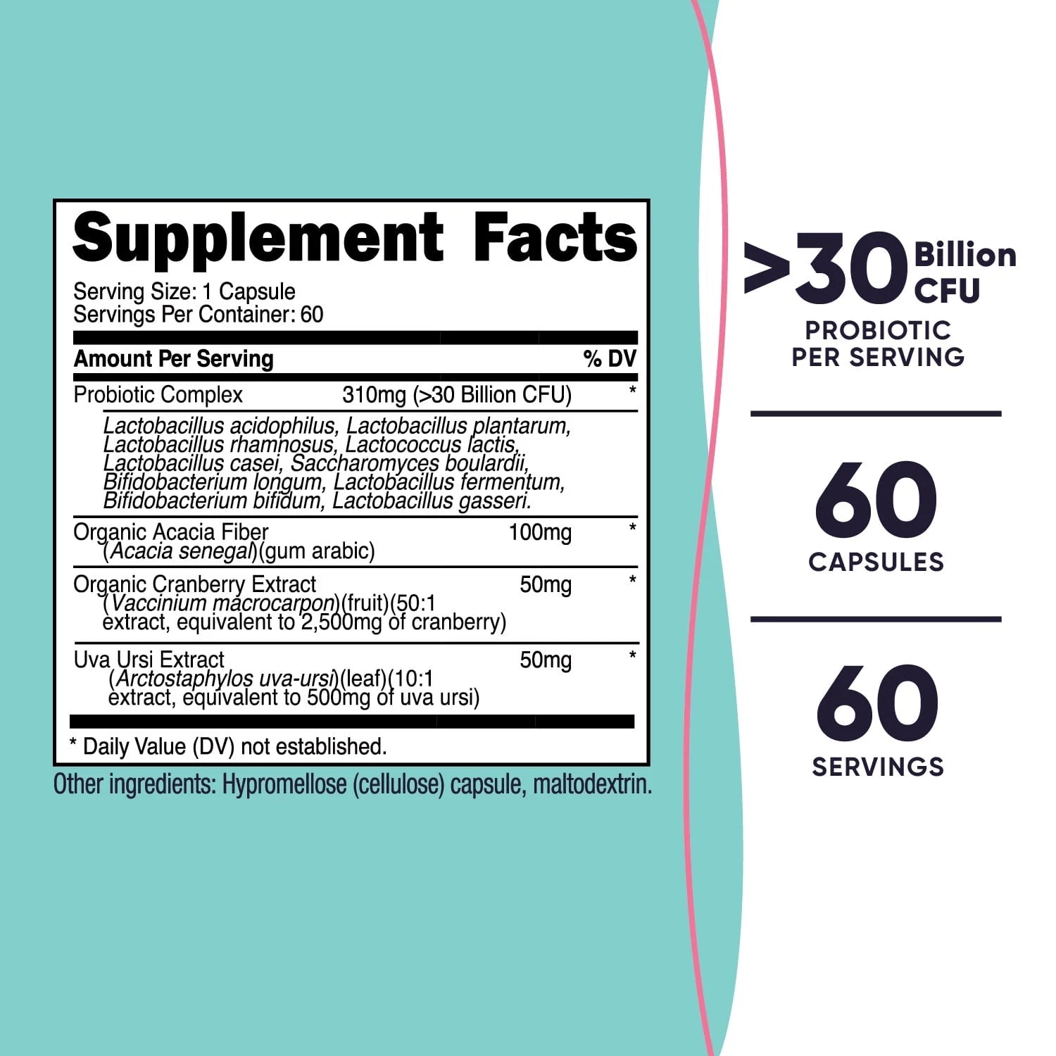 Probiotic for Women 30 Billion CFU, 60 Capsules - Complex with Acacia Fiber, Uva Ursi & Cranberry Extract, Non-Gmo & Gluten Free