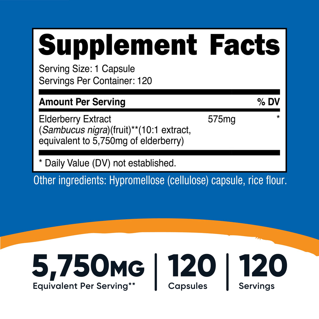 Black Elderberry Vegetarian Capsules 575Mg (120 Capsules) - Gluten Free and Non-Gmo Supplement