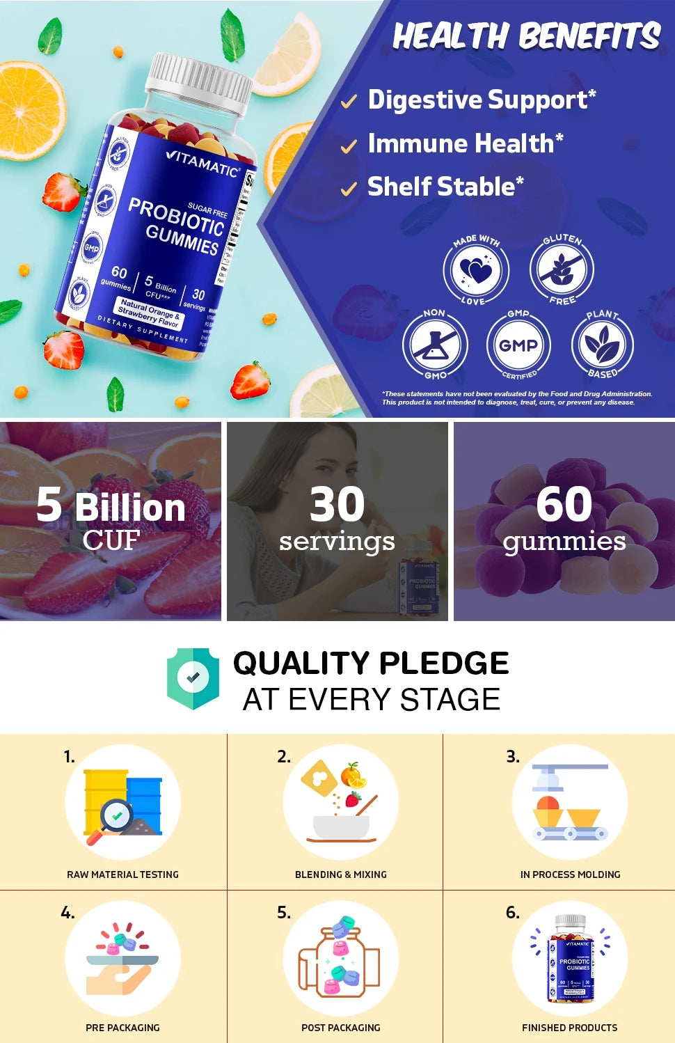 2 Pack  Sugar Free Probiotic Gummies for Men and Women 5 Billion Cfus - Digestive, Immune & Gut Health - Gluten Free