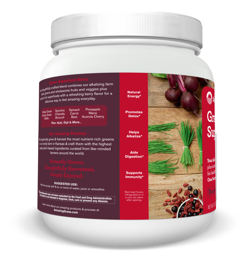Green Superfood Powder, Flavor: Berry, 28Oz Bottle, 100 Servings