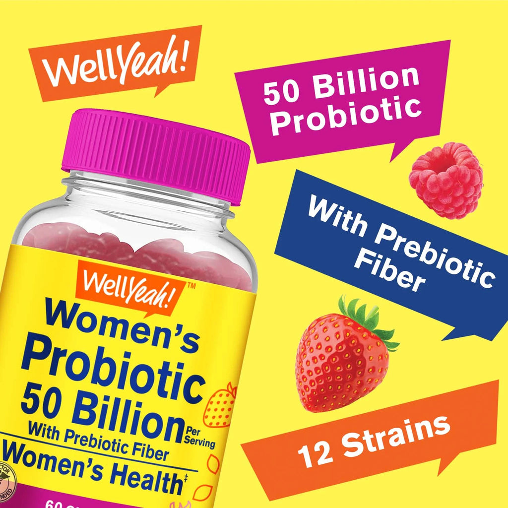 Womens Probiotic 50 Billion Gummies 12 Strains - with Prebiotic Fiber for Digestive - Vaginal, Digestive, Immune Support and Gut Health - Shelf Stable Probiotic Gummies - 60 Gummies