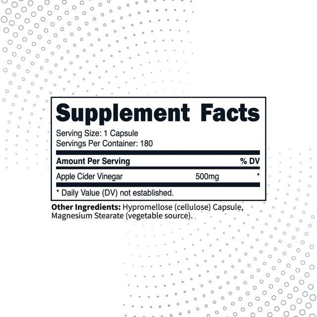 Apple Cider Vinegar Capsules (180 Count) 500Mg per Serving - Non-Gmo, Gluten-Free Supplement